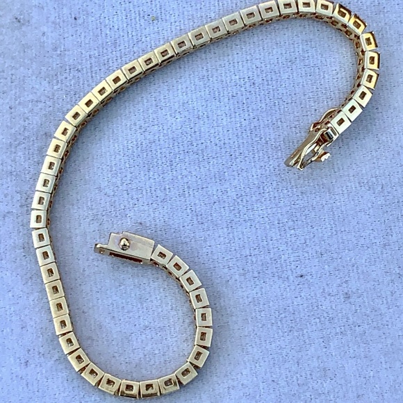 VTG Channel Set Crystal Gold Over Sterling Silver Tennis Bracelet - Picture 5 of 7